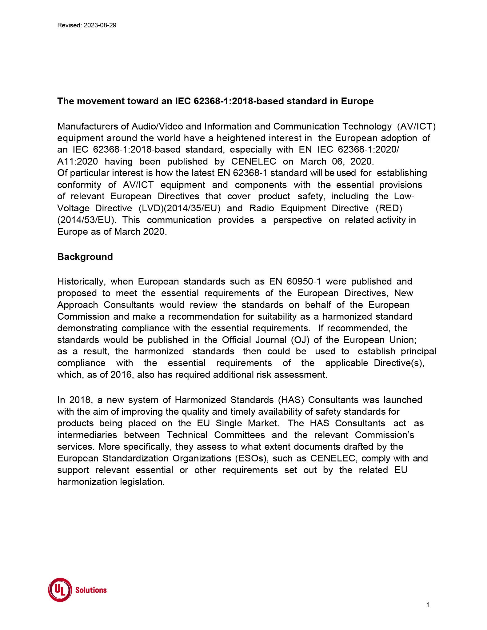 Thumbnail - Movement Toward IEC 62368-1 2018 standard in Europe